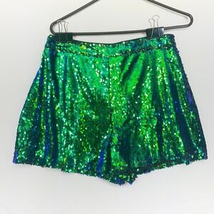 Boohoo Night Green Sequin Shorts Womens US 10 Emerald Sparkle Party Festival